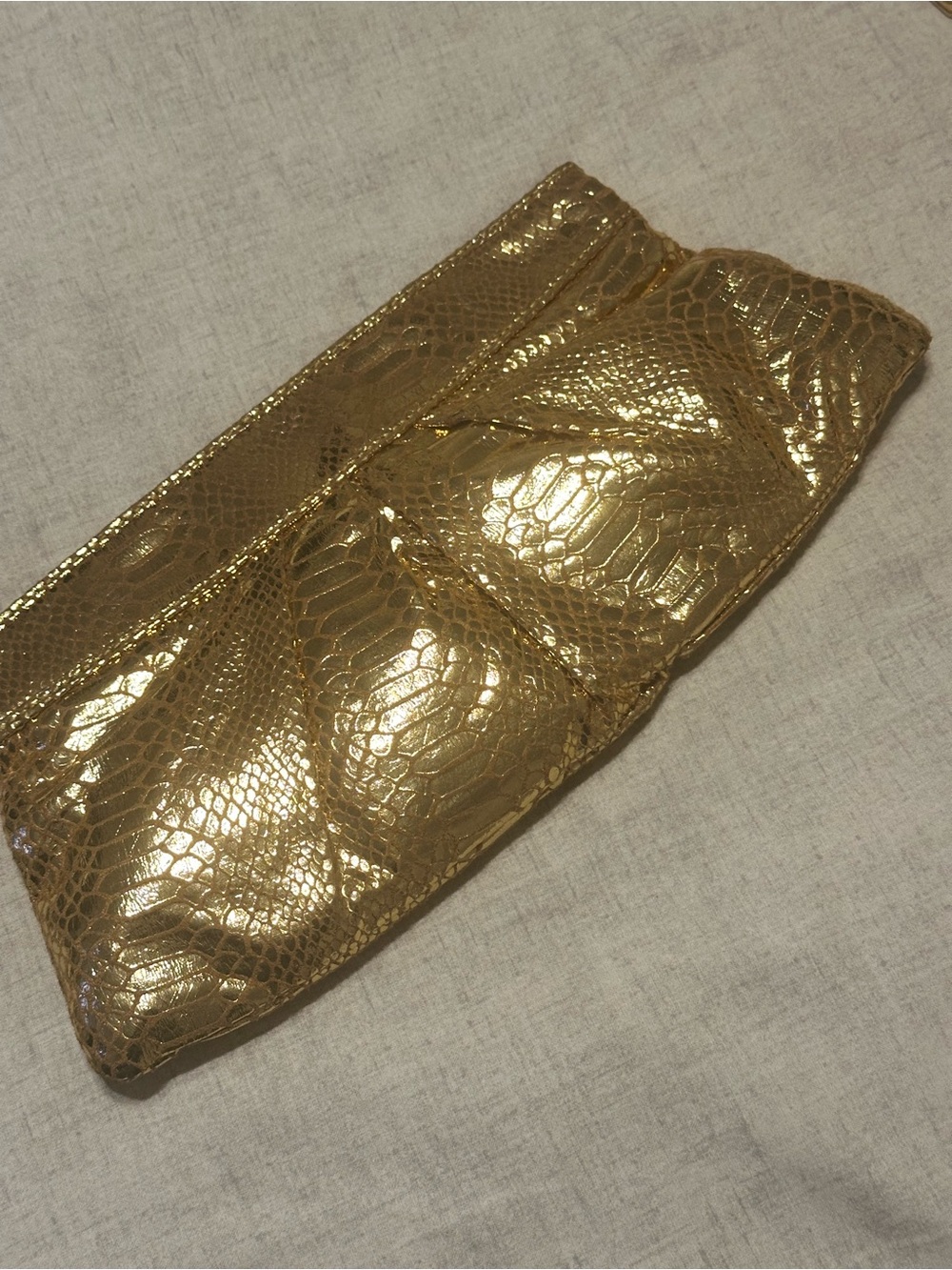 Gold Metallic Faux-Snakeskin Wristlet Clutch